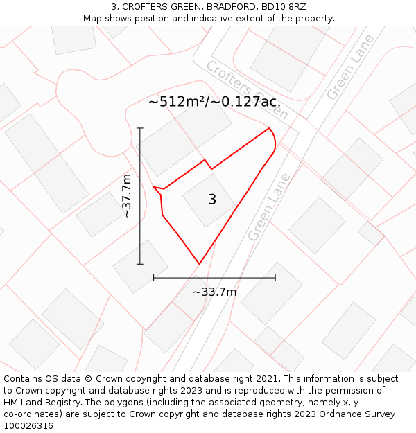 3, CROFTERS GREEN, BRADFORD, BD10 8RZ: Plot and title map