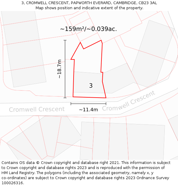 3, CROMWELL CRESCENT, PAPWORTH EVERARD, CAMBRIDGE, CB23 3AL: Plot and title map