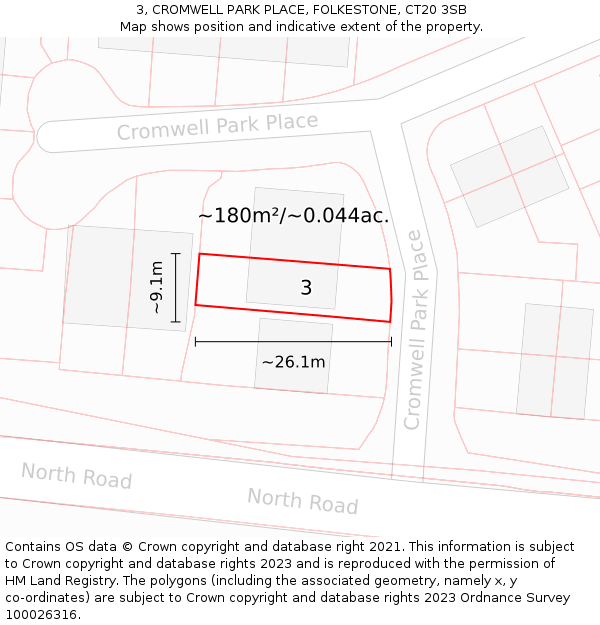 3, CROMWELL PARK PLACE, FOLKESTONE, CT20 3SB: Plot and title map