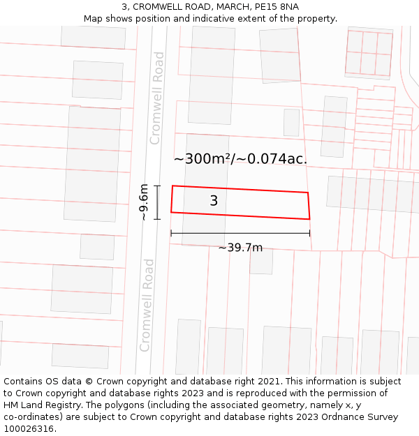 3, CROMWELL ROAD, MARCH, PE15 8NA: Plot and title map