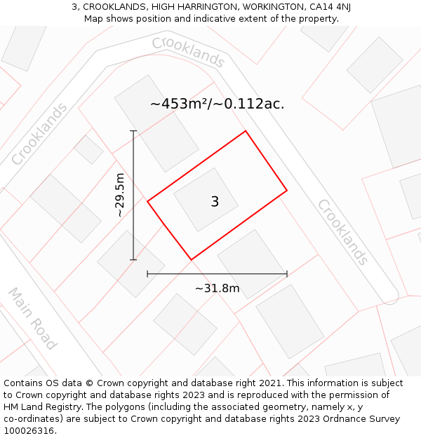 3, CROOKLANDS, HIGH HARRINGTON, WORKINGTON, CA14 4NJ: Plot and title map