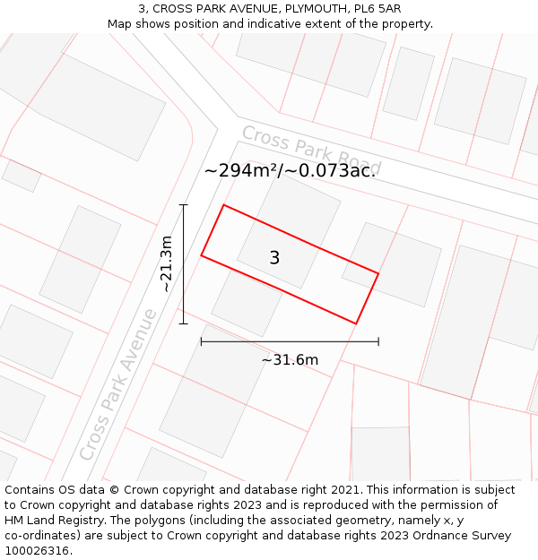 3, CROSS PARK AVENUE, PLYMOUTH, PL6 5AR: Plot and title map