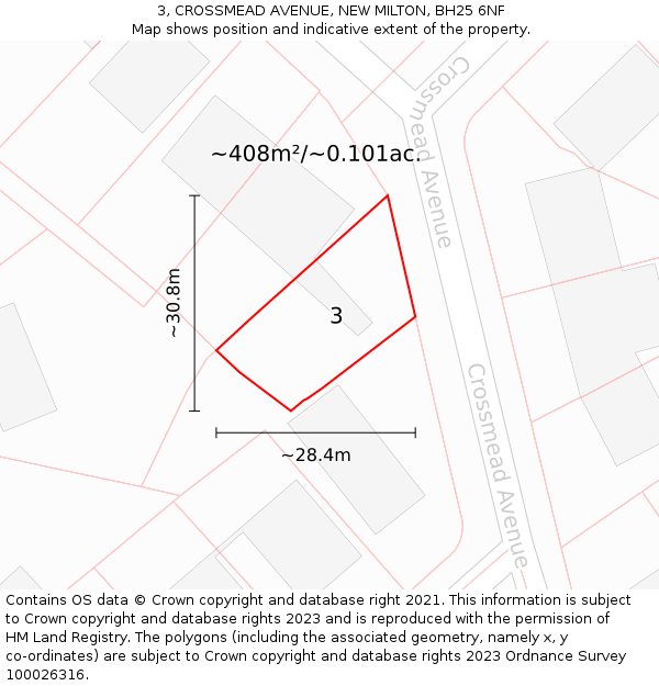 3, CROSSMEAD AVENUE, NEW MILTON, BH25 6NF: Plot and title map