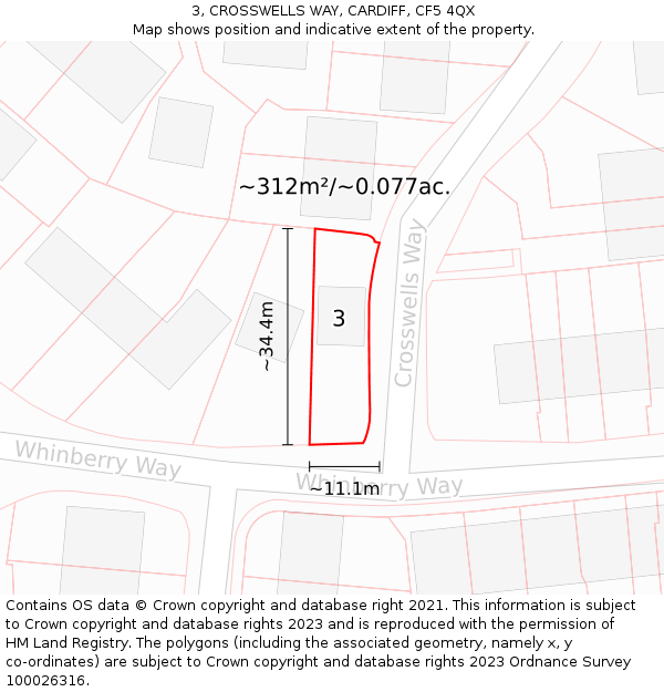 3, CROSSWELLS WAY, CARDIFF, CF5 4QX: Plot and title map