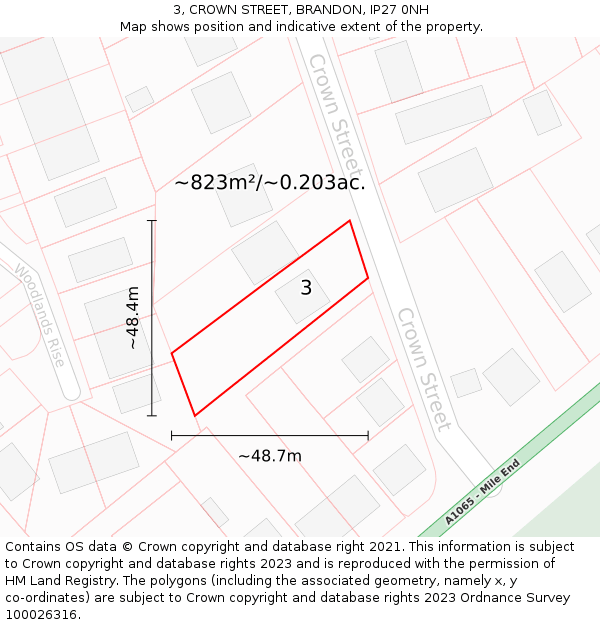 3, CROWN STREET, BRANDON, IP27 0NH: Plot and title map