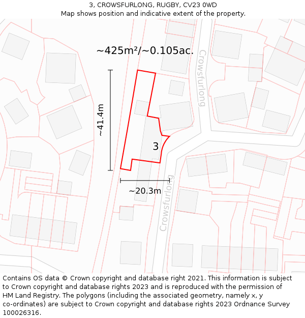 3, CROWSFURLONG, RUGBY, CV23 0WD: Plot and title map