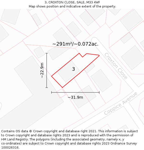 3, CROXTON CLOSE, SALE, M33 4WF: Plot and title map
