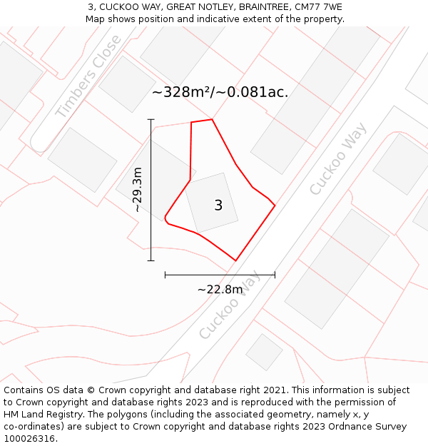 3, CUCKOO WAY, GREAT NOTLEY, BRAINTREE, CM77 7WE: Plot and title map