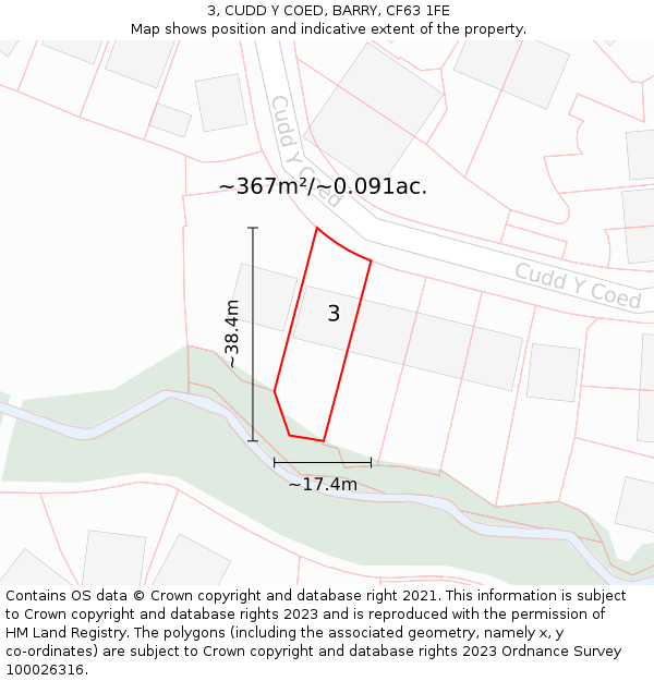 3, CUDD Y COED, BARRY, CF63 1FE: Plot and title map
