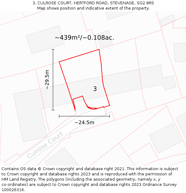 3, CULROSE COURT, HERTFORD ROAD, STEVENAGE, SG2 8RS: Plot and title map