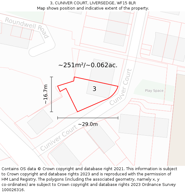 3, CUNIVER COURT, LIVERSEDGE, WF15 8LR: Plot and title map