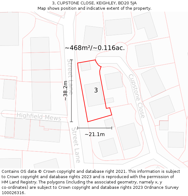 3, CUPSTONE CLOSE, KEIGHLEY, BD20 5JA: Plot and title map