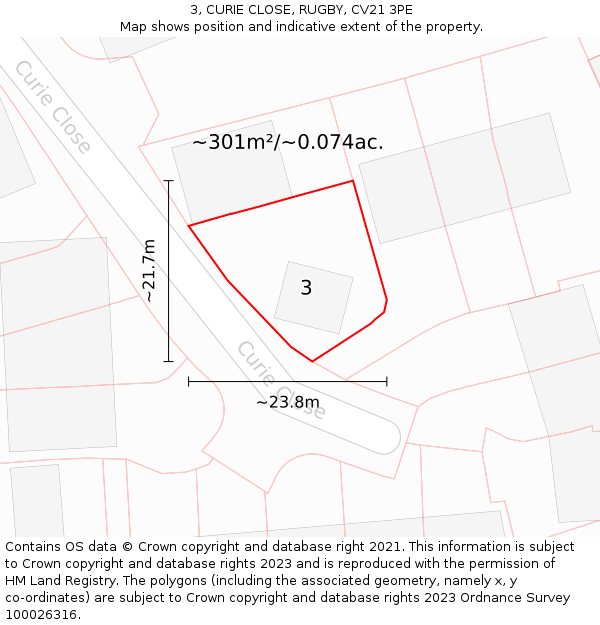 3, CURIE CLOSE, RUGBY, CV21 3PE: Plot and title map