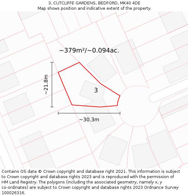 3, CUTCLIFFE GARDENS, BEDFORD, MK40 4DE: Plot and title map