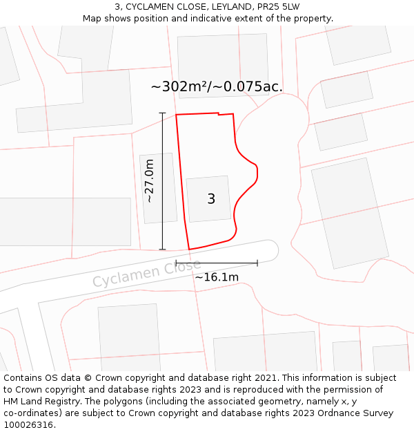 3, CYCLAMEN CLOSE, LEYLAND, PR25 5LW: Plot and title map