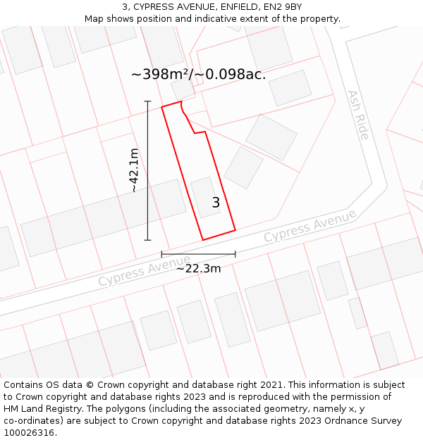 3, CYPRESS AVENUE, ENFIELD, EN2 9BY: Plot and title map