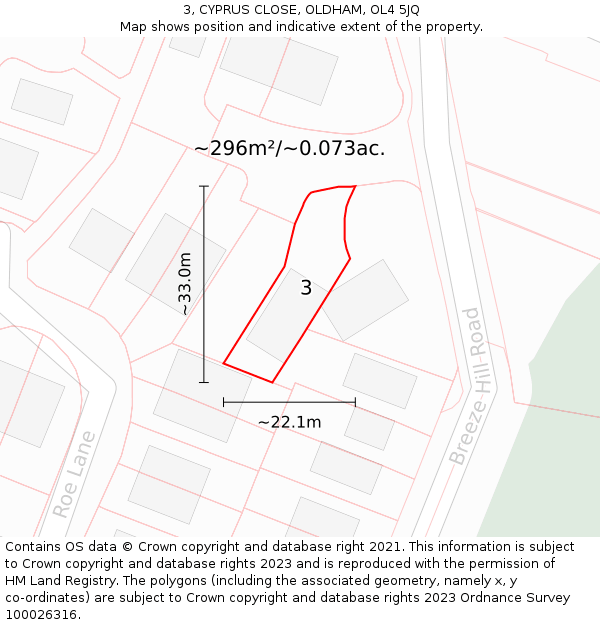 3, CYPRUS CLOSE, OLDHAM, OL4 5JQ: Plot and title map