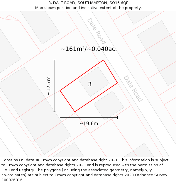 3, DALE ROAD, SOUTHAMPTON, SO16 6QF: Plot and title map