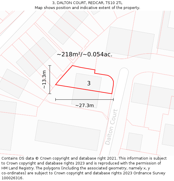 3, DALTON COURT, REDCAR, TS10 2TL: Plot and title map