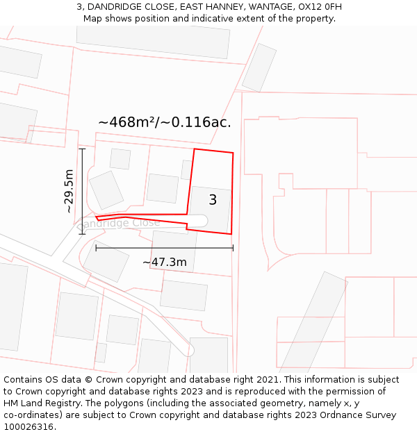 3, DANDRIDGE CLOSE, EAST HANNEY, WANTAGE, OX12 0FH: Plot and title map