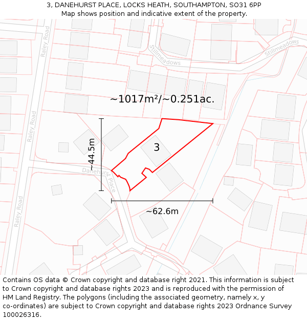 3, DANEHURST PLACE, LOCKS HEATH, SOUTHAMPTON, SO31 6PP: Plot and title map
