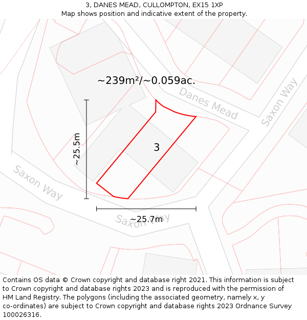 3, DANES MEAD, CULLOMPTON, EX15 1XP: Plot and title map