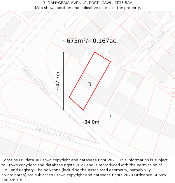 3, DANYGRAIG AVENUE, PORTHCAWL, CF36 5AA: Plot and title map