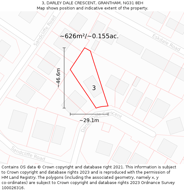 3, DARLEY DALE CRESCENT, GRANTHAM, NG31 8EH: Plot and title map