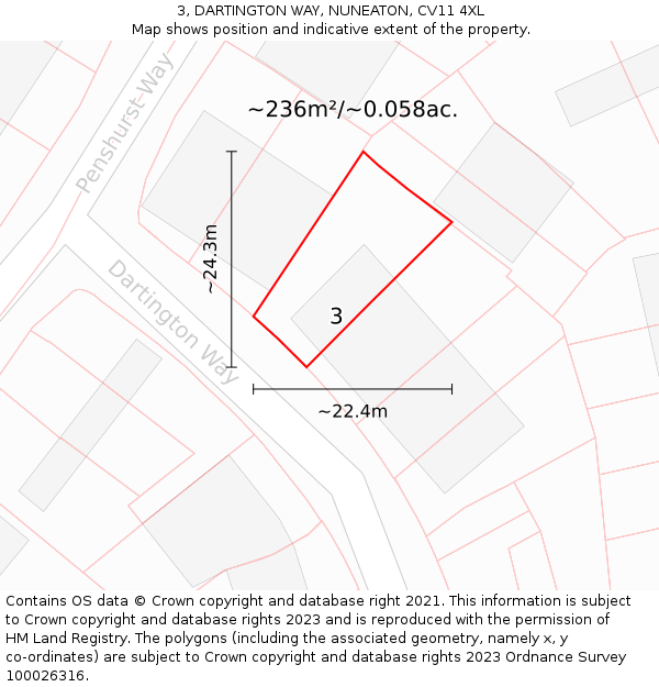 3, DARTINGTON WAY, NUNEATON, CV11 4XL: Plot and title map