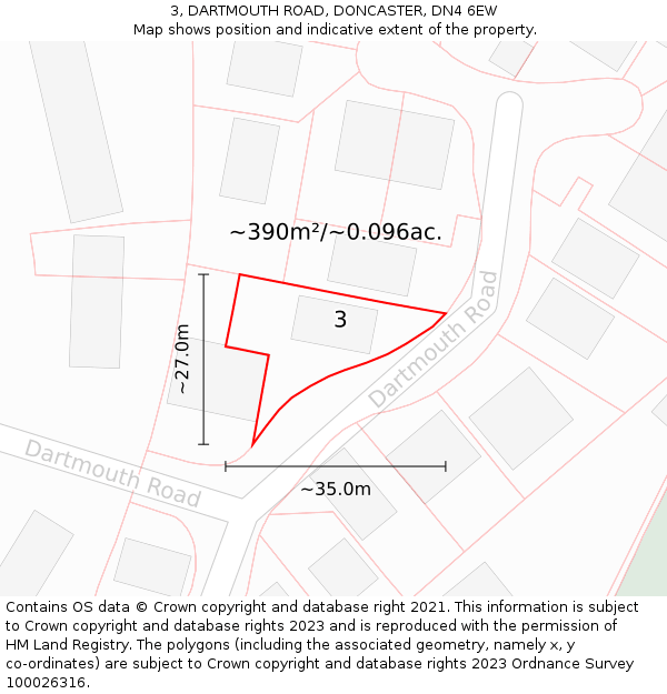 3, DARTMOUTH ROAD, DONCASTER, DN4 6EW: Plot and title map