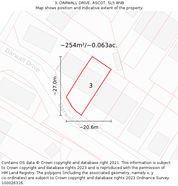 3, DARWALL DRIVE, ASCOT, SL5 8NB: Plot and title map