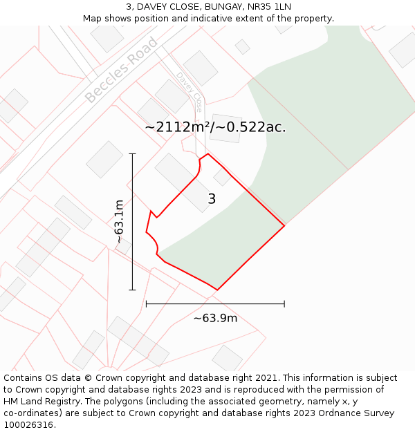 3, DAVEY CLOSE, BUNGAY, NR35 1LN: Plot and title map