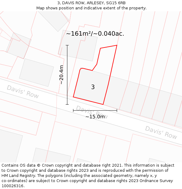 3, DAVIS ROW, ARLESEY, SG15 6RB: Plot and title map