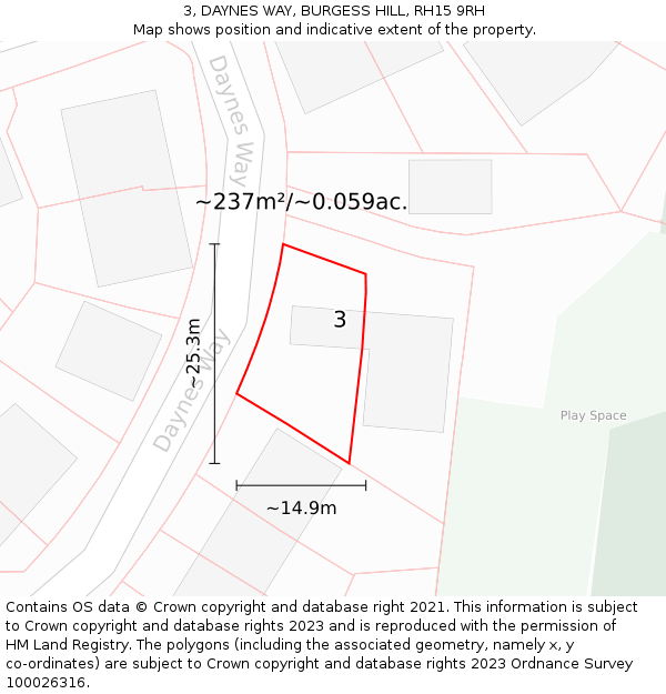 3, DAYNES WAY, BURGESS HILL, RH15 9RH: Plot and title map