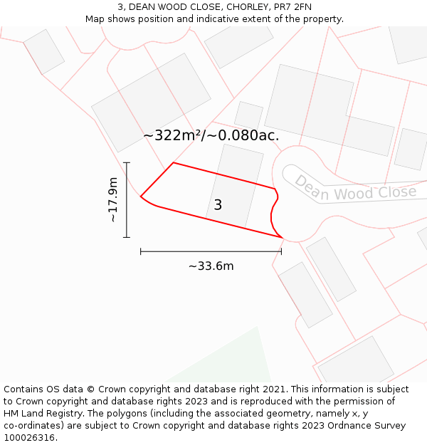 3, DEAN WOOD CLOSE, CHORLEY, PR7 2FN: Plot and title map