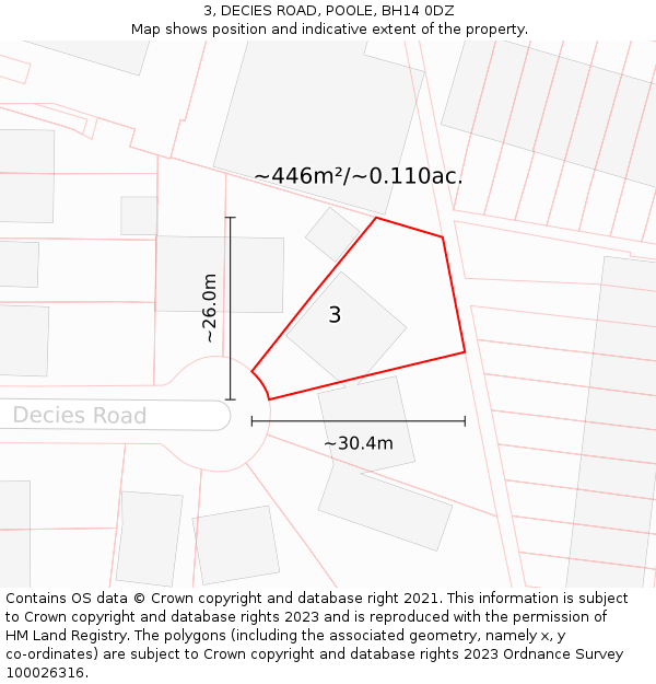 3, DECIES ROAD, POOLE, BH14 0DZ: Plot and title map