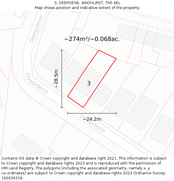 3, DEEPDENE, WADHURST, TN5 6EL: Plot and title map