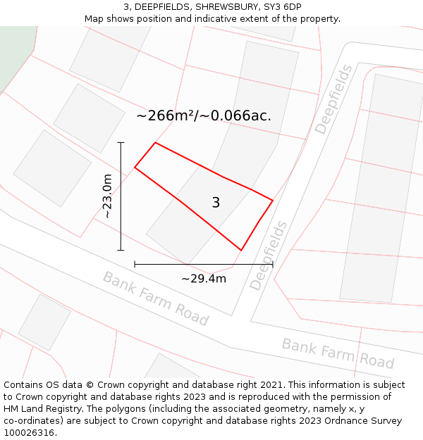 3, DEEPFIELDS, SHREWSBURY, SY3 6DP: Plot and title map