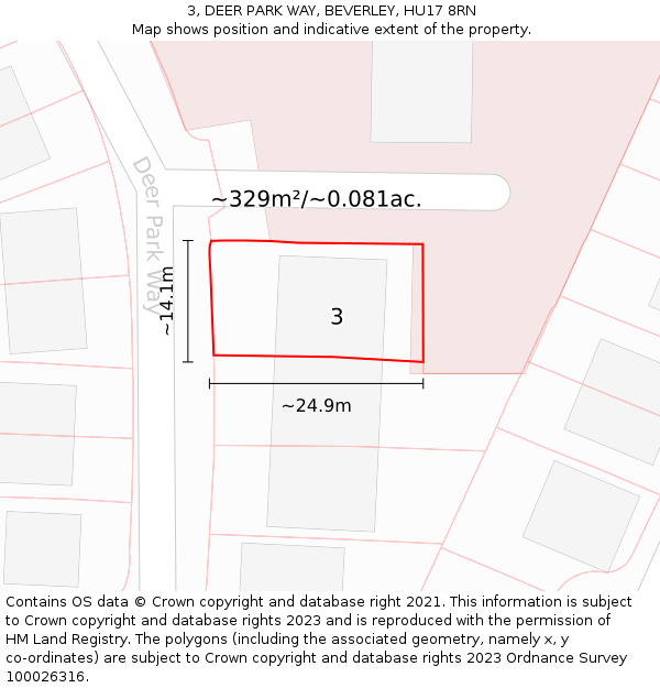 3, DEER PARK WAY, BEVERLEY, HU17 8RN: Plot and title map