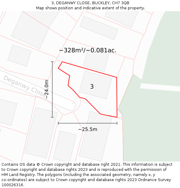 3, DEGANWY CLOSE, BUCKLEY, CH7 3QB: Plot and title map