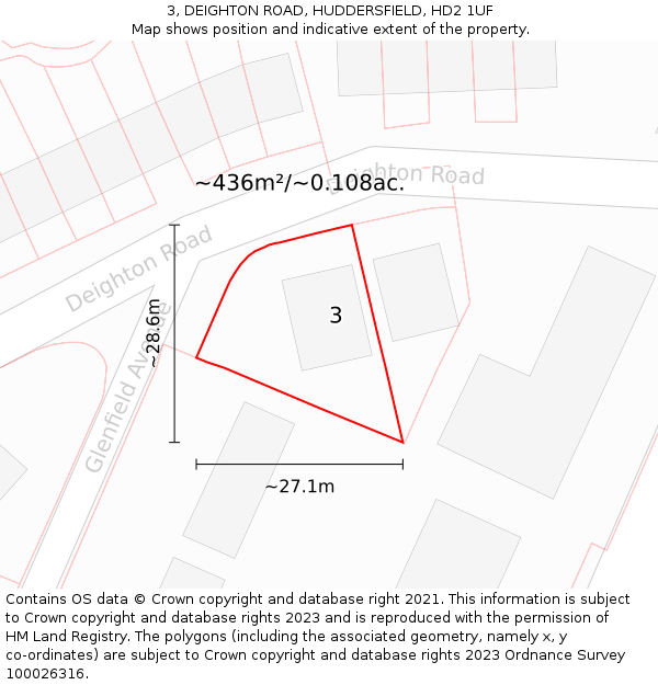 3, DEIGHTON ROAD, HUDDERSFIELD, HD2 1UF: Plot and title map