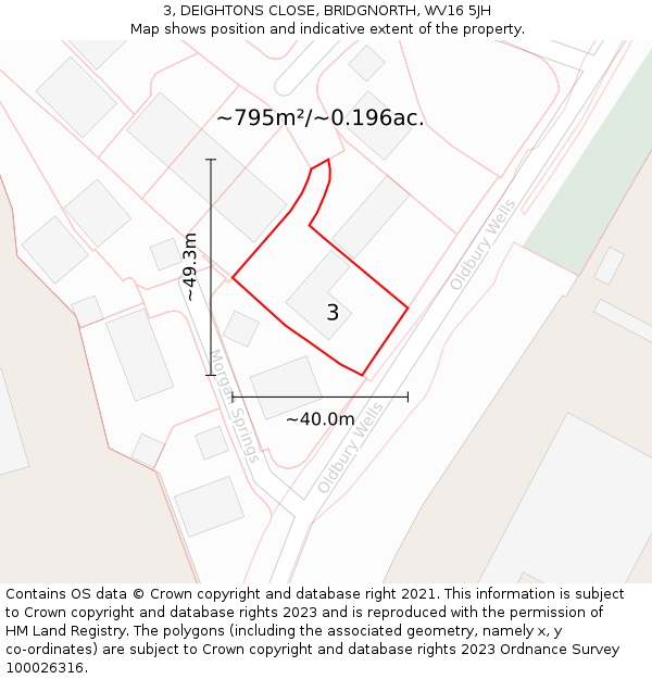 3, DEIGHTONS CLOSE, BRIDGNORTH, WV16 5JH: Plot and title map