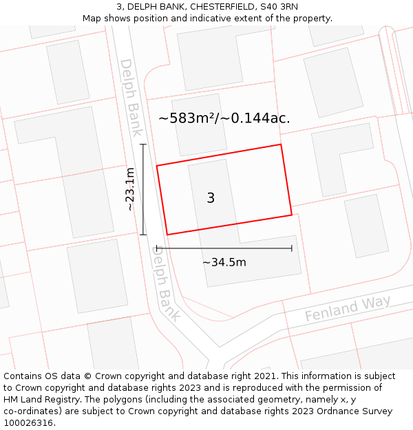 3, DELPH BANK, CHESTERFIELD, S40 3RN: Plot and title map