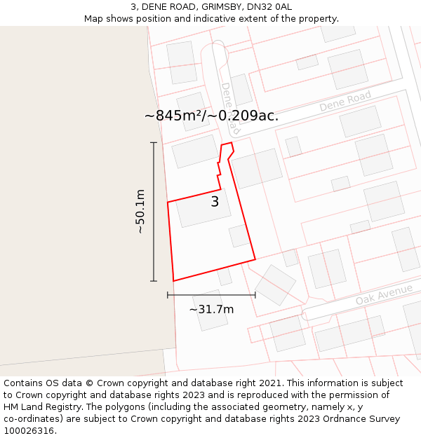 3, DENE ROAD, GRIMSBY, DN32 0AL: Plot and title map