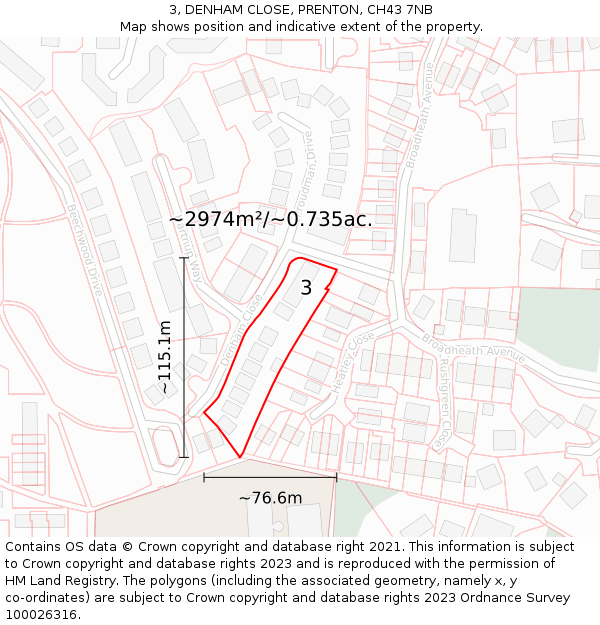 3, DENHAM CLOSE, PRENTON, CH43 7NB: Plot and title map