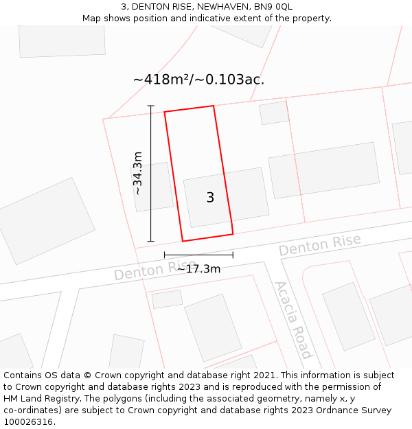 3, DENTON RISE, NEWHAVEN, BN9 0QL: Plot and title map