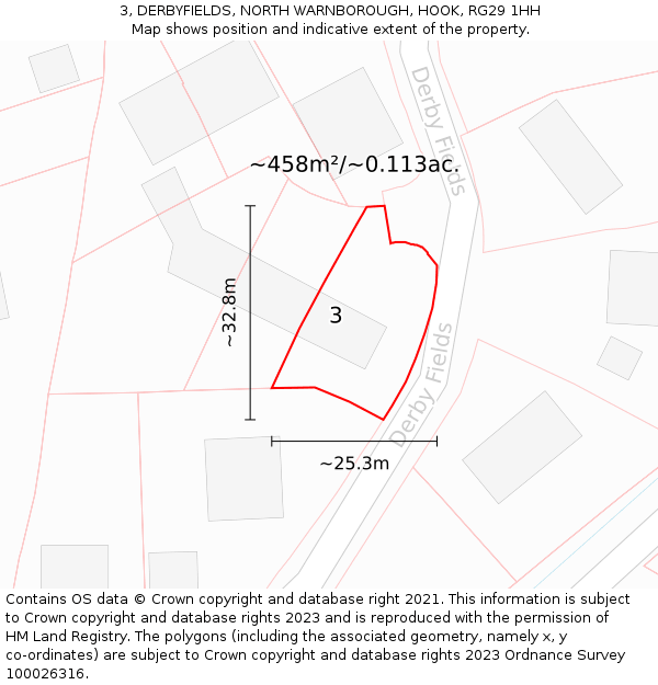 3, DERBYFIELDS, NORTH WARNBOROUGH, HOOK, RG29 1HH: Plot and title map