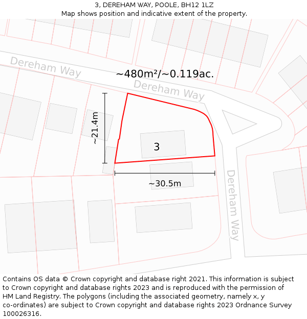 3, DEREHAM WAY, POOLE, BH12 1LZ: Plot and title map