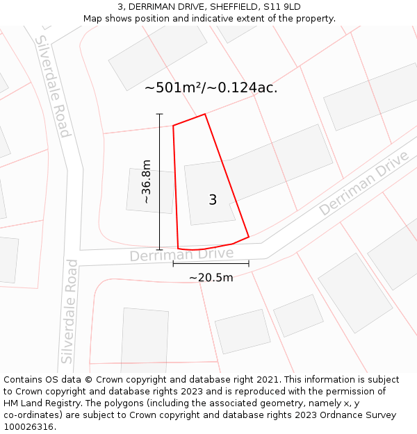3, DERRIMAN DRIVE, SHEFFIELD, S11 9LD: Plot and title map