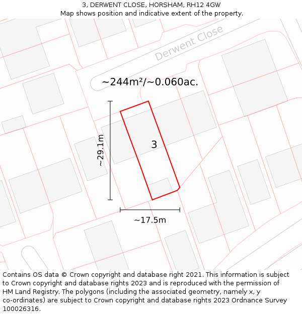 3, DERWENT CLOSE, HORSHAM, RH12 4GW: Plot and title map